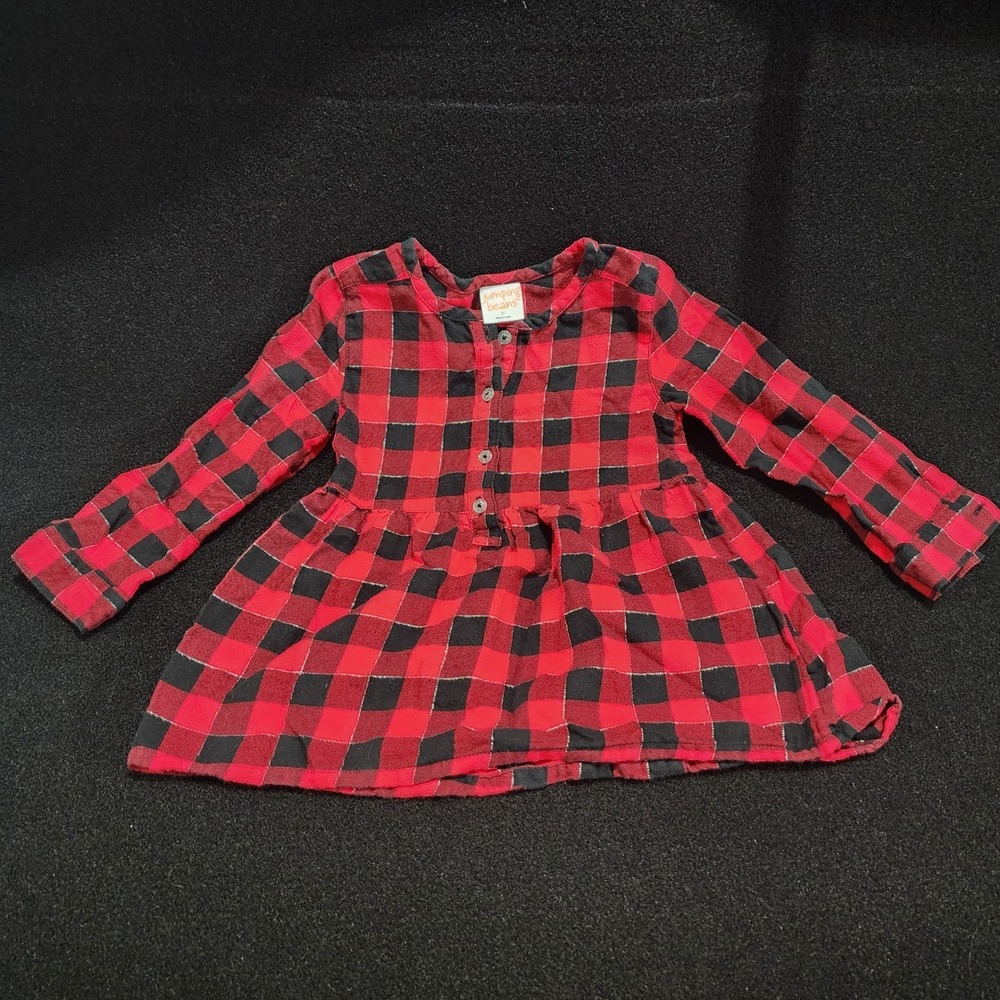 Jumping Beans Red Black Buffalo Plaid Long Sleeve Tunic Shirt Toddler Girls 3T